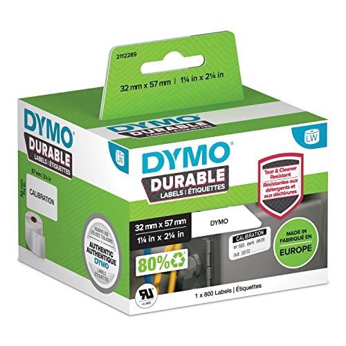 DYMO Original LabelWriter Hochleistungs-Etiketten | 57 mm x 32 mm | weißes Kunststoff-Etikett | Rolle mit 800 Etiketten | für LabelWriter-Beschriftungsgerät von DYMO