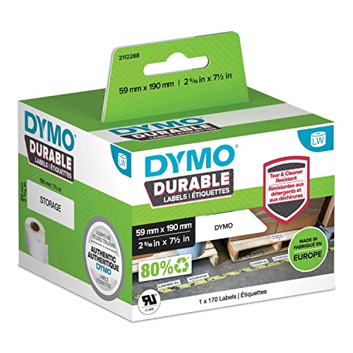 Dymo LW Hochleistungs Etiketten | 59 mm x 190 mm | weißes Polyester | Rolle mit 170 Etikettenband | für LabelWriter-Beschriftungsgerät | authentisches Produkt von DYMO