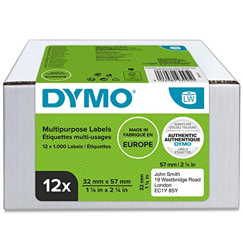 DYMO Original LabelWriter Mehrzwecketiketten | 32 mm x 57 mm | 12 Rollen mit je 1.000 leicht ablösbaren Etiketten (12.000 Etiketten) | selbstklebende Etiketten| für LabelWriter-Beschriftungsgerät von DYMO