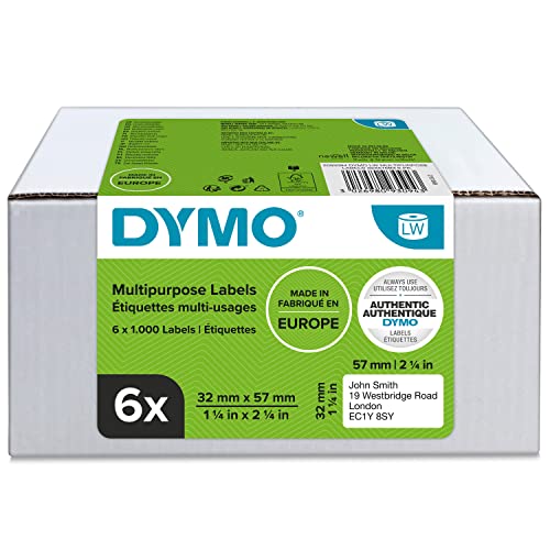 DYMO Original LabelWriter Mehrzwecketiketten | 32 mm x 57 mm | 6 Rollen mit je 1.000 leicht ablösbaren Etiketten (6.000 Etiketten) | selbstklebende Etiketten | für LabelWriter-Beschriftungsgerät von DYMO