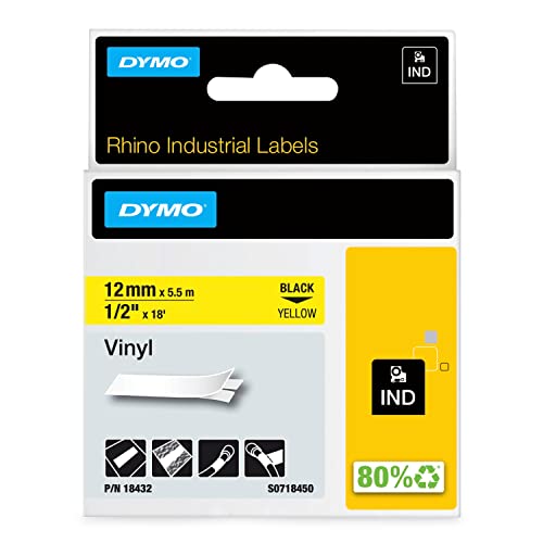 DYMO Rhino-Industrie-Vinyletiketten | 12 mm x 5,5 m | schwarz auf gelb | selbstklebend | für DYMO Rhino und LabelManager Beschriftungsgerät von DYMO