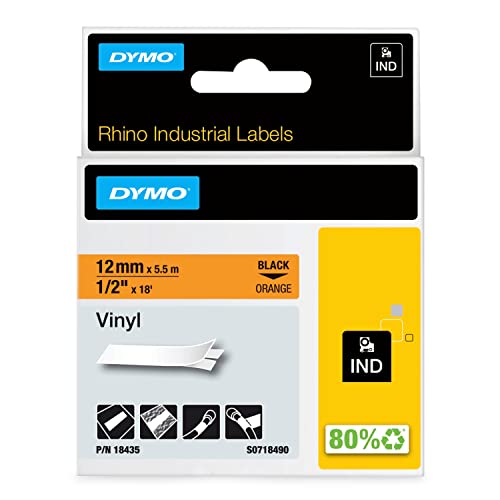 DYMO Rhino-Industrie-Vinyletiketten | 12 mm x 5,5 m | schwarz auf orange | selbstklebendes Schriftband | für DYMO Rhino und LabelManager Beschriftungsgerät von DYMO