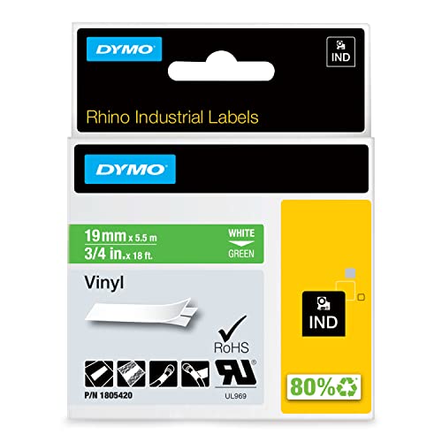 DYMO Rhino-Industrie-Vinyletiketten | 19 mm x 5,5 m | weiß auf grün | selbstklebendes Schriftband | für DYMO Rhino und LabelManager Beschriftungsgerät von DYMO