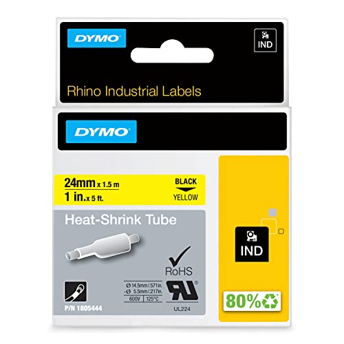 DYMO Rhino Industrie Schrumpfschlauch-Kabeletiketten | 12 mm, 1,5 m | Schwarz auf gelb | für DYMO Rhino Beschriftungsgerät von DYMO