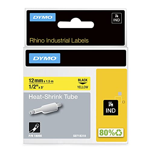 DYMO Rhino Industrie Schrumpfschlauch-Kabeletiketten | 12 mm, 1,5 m | Schwarz auf gelb | für DYMO Rhino Beschriftungsgerät DYMO Rhino Industrie Schrumpfschlauch-Kabeletiketten | 12 mm, 1,5 m | Schwarz auf gelb | für DYMO Rhino Beschriftungsgerät von DYMO