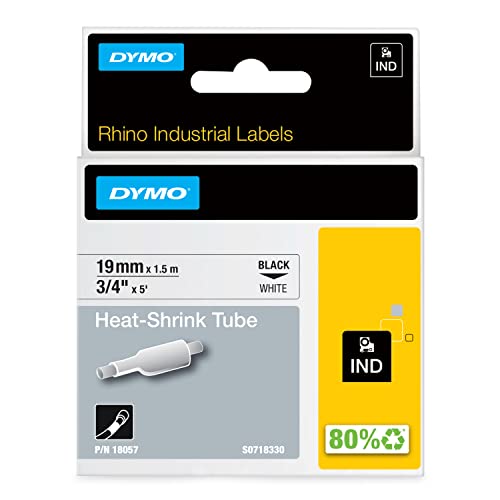 DYMO Rhino Industrie Schrumpfschlauch-Kabeletiketten | 19 mm x 1,5 m | schwarze Schrift auf weißem Untergrund | selbstklebend von DYMO