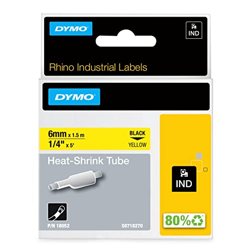DYMO Rhino Industrie Schrumpfschlauch-Kabeletiketten | 6 mm, 1,5 m | Schwarz auf gelb | für DYMO Rhino Beschriftungsgerät von DYMO