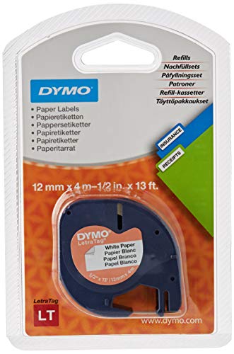 Dymo S0721520 LetraTag-Band, Papier, 12 mm x 4 m, schwarz/weiß von DYMO
