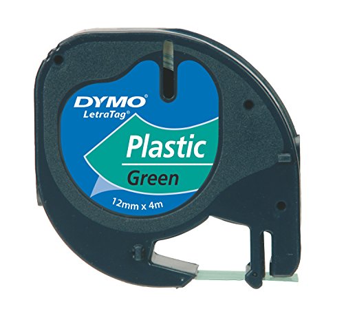 Dymo S0721690 Kassette für Beschriftungsgerät Letra Tag Schriftband Kunststoff, laminiert, 4 m x 12 mm, schwarz/grün von DYMO