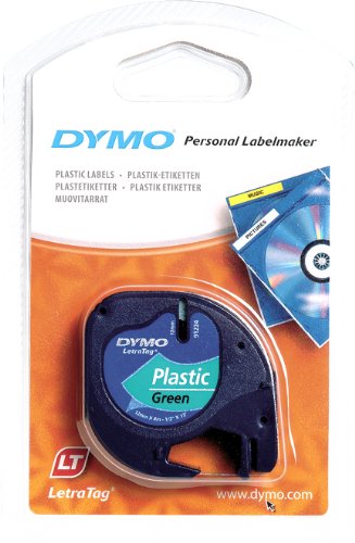 Dymo S0721690 Kassette für Beschriftungsgerät Letra Tag Schriftband Kunststoff, laminiert, 4 m x 12 mm, schwarz/grün von DYMO