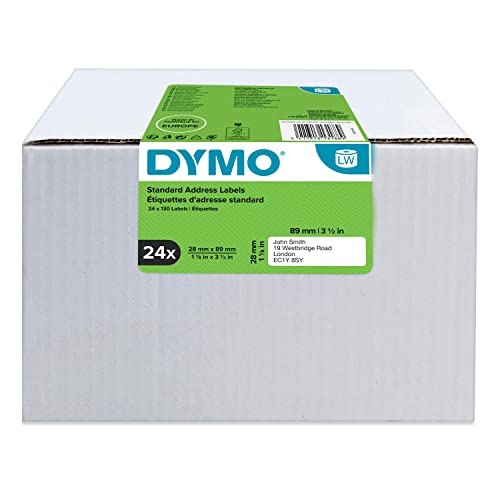 DYMO Original LabelWriter Adressetiketten | 28 mm x 89 mm | 24 Rollen mit je 130 leicht ablösbaren Etiketten (3.120 Etiketten) | selbstklebende Etiketten | für LabelWriter-Beschriftungsgerät von DYMO