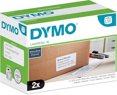 DYMO Original LabelWriter Versand/Namensschild-Etiketten | 102 mm x 59 mm | 2 Rollen mit je 575 leicht ablösbaren Etiketten (1.150 Etiketten) | für LabelWriter 4XL/5XL Etikettendrucker von DYMO