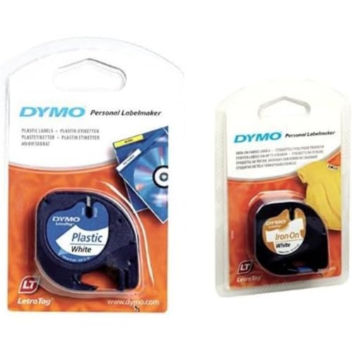 Dymo Schriftband, 12 mm & S0721660 Etikettenband (LetraTag-Etikettiergeräte, Kunststoff, 12 mm, 4-Meter-Rolle) schwarz auf weiß von DYMO