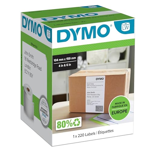 DYMO Original LabelWriter Versandetiketten (Extragroß) für LabelWriter 5XL/4XL-Etikettendrucker | 104 mm x 159 mm | Rolle mit 220 Etiketten | selbstklebend | für LabelWriter Beschriftungsgerät von DYMO