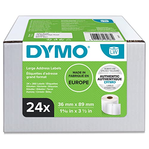 DYMO Original LabelWriter Adressetiketten (Groß) | 36 mm x 89 mm | 24 Rollen mit je 130 leicht ablösbaren Etiketten (3.120 Etiketten) | selbstklebende Etiketten | für LabelWriter-Beschriftungsgerät von DYMO