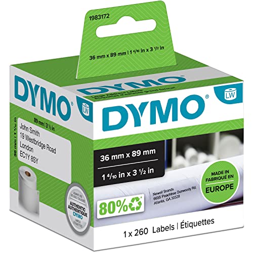 DYMO Original LabelWriter Adressetiketten (Groß) | 36 mm x 89 mm | Rolle mit 260 Etiketten | selbstklebend |für LabelWriter Etikettendrucker und Beschriftungsgerät DYMO Original LabelWriter Adressetiketten (Groß) | 36 mm x 89 mm | Rolle mit 260 Etiketten | selbstklebend |für LabelWriter Etikettendrucker und Beschriftungsgerät von DYMO