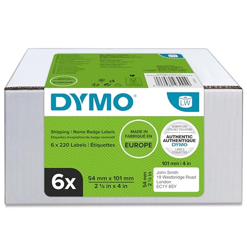 DYMO Original LabelWriter Versandetiketten/-Namensschilder (groß) | 54 mm x 101 mm | 6 Rollen mit je 220 leicht ablösbaren Etiketten (1.320 Etiketten) | für LabelWriter Etikettendrucker von DYMO