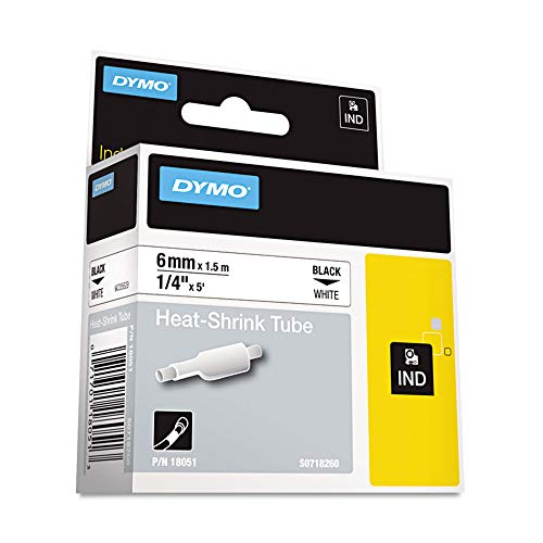Rhino Schrumpfschläuche, industrielles Etikettenband, 6,3 mm x 1,5 m, weiß/schwarz bedruckt von DYMO