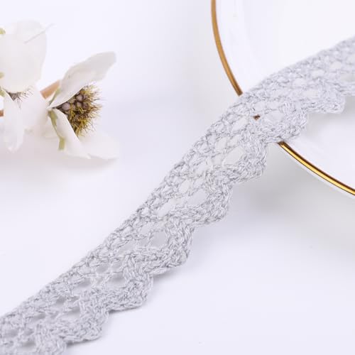 Spitzenband, 27 m breit, mehrfarbig, Spitzenborte zum Nähen, Häkelspitze für Handwerk, Kostüm oder Schmuck und Nähen, Grau Spitzenband, 27 m breit, mehrfarbig, Spitzenborte zum Nähen, Häkelspitze für Handwerk, Kostüm oder Schmuck und Nähen, Grau von DYSHIPEN