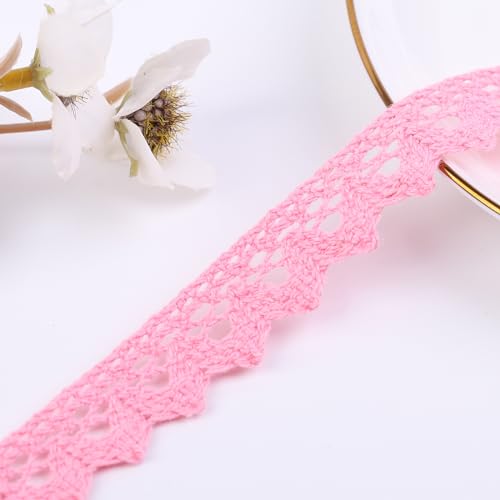 Spitzenband, 27 m breit, mehrfarbig, Spitzenrand zum Nähen, Häkelspitze zum Basteln, Kostüm oder Schmuck und Nähen, Dunkelrosa Spitzenband, 27 m breit, mehrfarbig, Spitzenrand zum Nähen, Häkelspitze zum Basteln, Kostüm oder Schmuck und Nähen, Dunkelrosa von DYSHIPEN