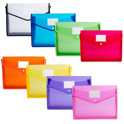 A4-Dokumententaschen aus Kunststoff mit Druckknopf, wasserdichte Brieftaschenordner mit Druckknopf, große Kapazität für Schule, Büro und Zuhause (8 Farben), 8 Stück von DYUEE