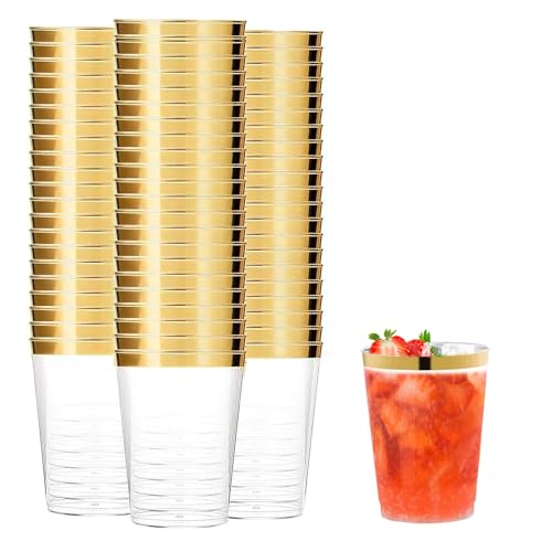 DYUEE 60 Stück Becher mit Goldrand, transparent, wiederverwendbar, Hochzeitsbecher, eleganter Partybecher mit Goldrand für Cocktail, Champagner, Bier, Martini, Dessert, für Partys und Hochzeiten DYUEE 60 Stück Becher mit Goldrand, transparent, wiederverwendbar, Hochzeitsbecher, eleganter Partybecher mit Goldrand für Cocktail, Champagner, Bier, Martini, Dessert, für Partys und Hochzeiten von DYUEE