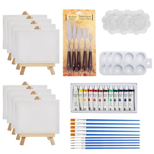 Mini-Leinwand und Staffelei-Set, 10,2 x 10,2 cm, Leinwand, Pinsel, Farbpalette, Mini-Leinwand-Malset, kleiner, verstellbarer Staffelei-Ständer mit Maltafeln für Kinder und Künstler, Kunstparty für Mini-Leinwand und Staffelei-Set, 10,2 x 10,2 cm, Leinwand, Pinsel, Farbpalette, Mini-Leinwand-Malset, kleiner, verstellbarer Staffelei-Ständer mit Maltafeln für Kinder und Künstler, Kunstparty für von DYUEE