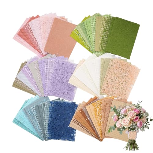Scrapbook-Papier, strukturiert, handgeschöpftes Papier und Netzstoff, sortiert, 6 Stück, gemischtes spezielles Material, farbig für Kartenherstellung, geprägt, DIY Junk Journals (10,2 x 15,2 cm) von DYUEE