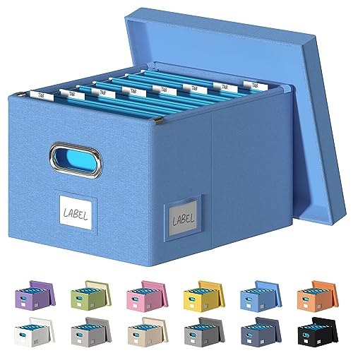 DYWMM Aktenordner, faltbare Aufbewahrungsbox für Büro, Aktenbox mit Deckel, Dokumenten-Organizer für Schule und Zuhause, einfaches Schieben, langlebige Hängemappenbox (blau) von DYWMM