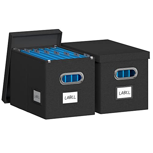 DYWMM Aktenordner-Organizer – Set mit 2 faltbaren, dekorativen Leinen-Aktenboxen mit Deckel, Büro-Aktenschrank für platzsparende Aufbewahrung (35,6 x 23,6 x 27,7 cm) (schwarz) von DYWMM