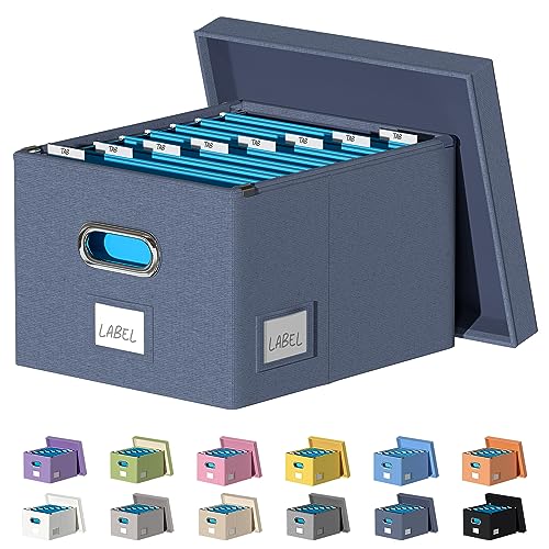 DYWMM Faltbare Aufbewahrungsbox für Büro, Aktenbox mit Deckel, Dokumenten-Organizer für Büro und Zuhause, einfach zu schieben, langlebige Hängeregistraturbox (Marineblau) von DYWMM