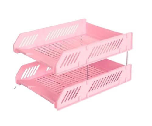 1 PCS Einfache A4 Datei Lagerung Fach Stapelbar Kunststoff Rack 2 Schichten(Pink) von DYYEUAVT
