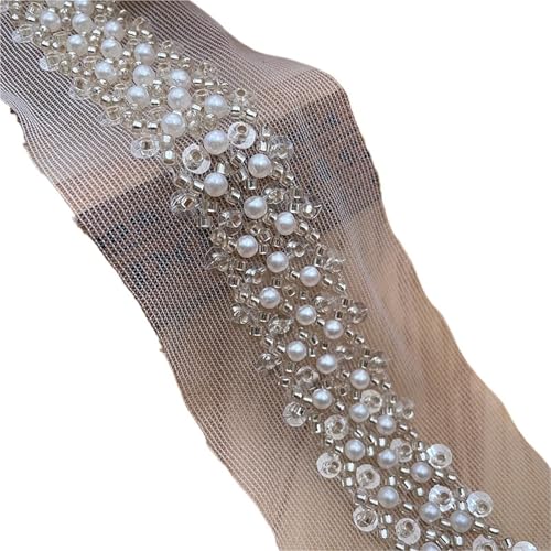 1 Yard Perlenbesatz Braut Spitzenband Bestickte Perlen Applikationen Besatzbänder for Basteln Nähen Hochzeitskleid DIY Stoff(B 2CM Wide) von DYYEUAVT