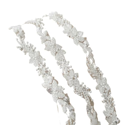10 Yards weiße genähte Perlenspitze, Spitzenkopfschleier, Hochzeitskleid, dekorative Accessoires, Spitze handgefertigt DIY(3Yards) von DYYEUAVT