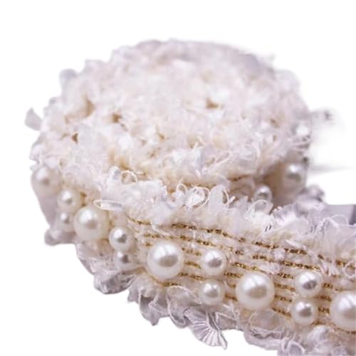2 Yard Vintage 3cm Nylon Gold Perlen Perlen Bestickt Spitze Trim Band Stoff handgefertigt DIY Kostüm Kleid Nähzubehör Handwerk(White) von DYYEUAVT