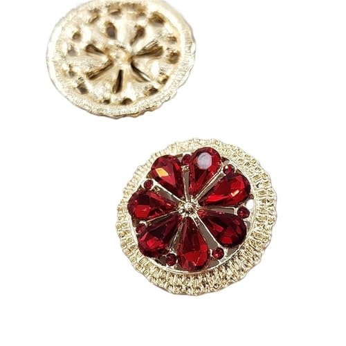 25 MM große Strass Luxusknöpfe for Kleidung Rot Gold glänzendes Metall Blumendesign Ösenknopf Nähzubehör DIY(Red) von DYYEUAVT