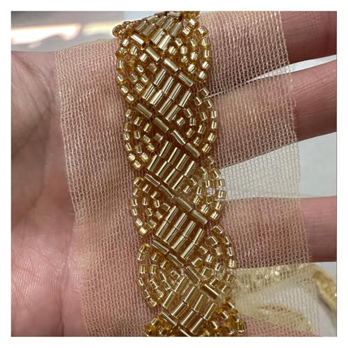 90 cm Perlen Spitzenbesatz Band Bekleidungsdekoration Applikationen Besatz Gold Paillettenband DIY Nähen Stoff Material Zubehör(15mm) von DYYEUAVT