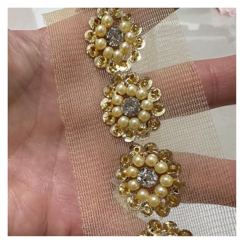 90 cm Perlen Spitzenbesatz Band Bekleidungsdekoration Applikationen Besatz Gold Paillettenband DIY Nähen Stoff Material Zubehör(20mm) von DYYEUAVT