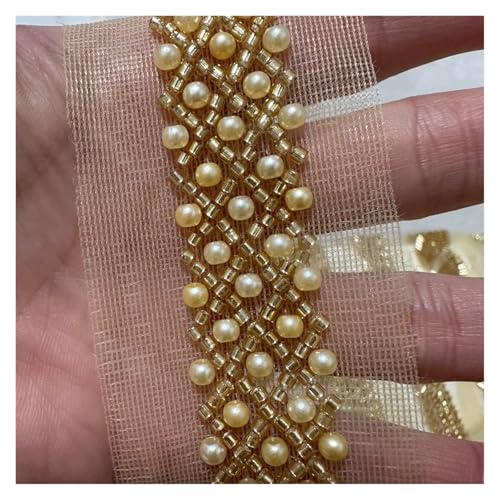 90 cm Perlen Spitzenbesatz Band Bekleidungsdekoration Applikationen Besatz Gold Paillettenband DIY Nähen Stoff Material Zubehör(22mm) von DYYEUAVT