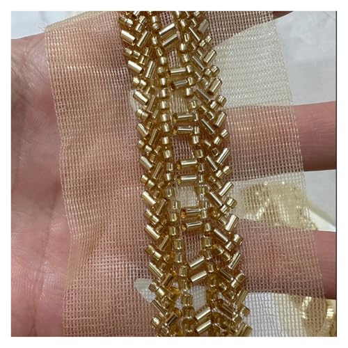 90 cm Perlen Spitzenbesatz Band Bekleidungsdekoration Applikationen Besatz Gold Paillettenband DIY Nähen Stoff Material Zubehör(25mm) von DYYEUAVT