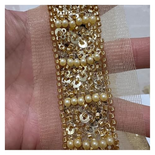 90 cm Perlen Spitzenbesatz Band Bekleidungsdekoration Applikationen Besatz Gold Paillettenband DIY Nähen Stoff Material Zubehör(26mm) von DYYEUAVT