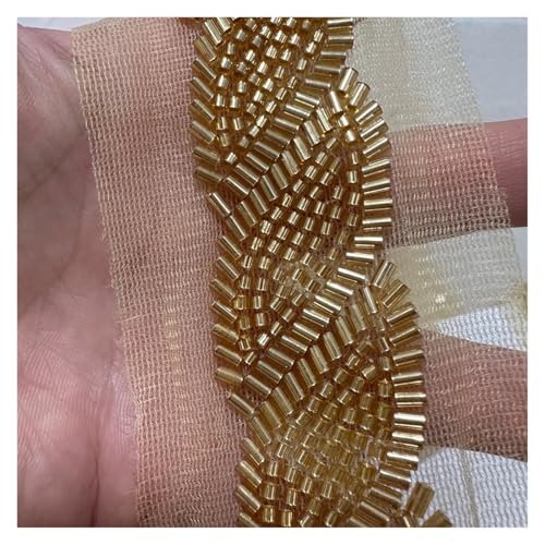90 cm Perlen Spitzenbesatz Band Bekleidungsdekoration Applikationen Besatz Gold Paillettenband DIY Nähen Stoff Material Zubehör(Brass) von DYYEUAVT