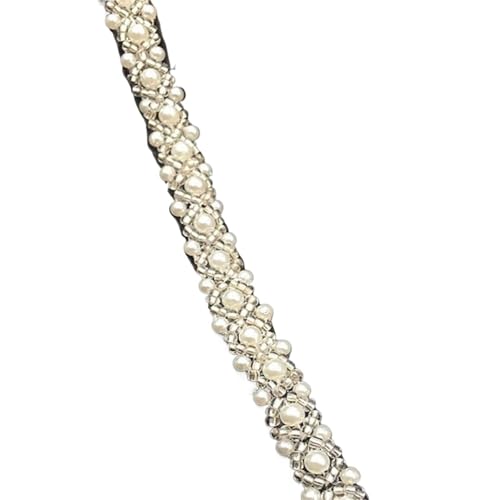 Bestickter Stoff zum Basteln, Nähzubehör, 4,5 m, Brautschmuck, Hochzeitskleid, Dekoration, Spitzenborte mit Perlen (schwarz-weiß) von DYYEUAVT