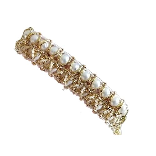 DYYEUAVT 1,5 cm breites, weiß-schwarzes Glitzer-Perlen-3D-Spitzenband, goldenes Zopfband, Perlenfransen, Spitzenrandbesatz, Kleiderkragen, Nähdekor(White) von DYYEUAVT