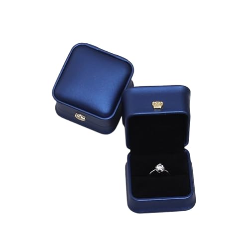 DYYEUAVT 1 Stück Ring Schmuckschatulle 5,8x5,8x4,5 cm Roségold/blau/grün/weiß Krone Schnalle Hochzeit Schmuckschatulle(Deep Blue) von DYYEUAVT