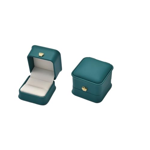 DYYEUAVT 1 Stück Ring Schmuckschatulle 5,8x5,8x4,5 cm Roségold/blau/grün/weiß Krone Schnalle Hochzeit Schmuckschatulle(Green) von DYYEUAVT