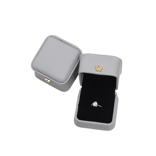 DYYEUAVT 1 Stück Ring Schmuckschatulle 5,8x5,8x4,5 cm Roségold/blau/grün/weiß Krone Schnalle Hochzeit Schmuckschatulle(Grey) von DYYEUAVT