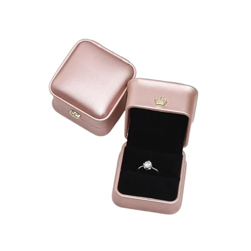 DYYEUAVT 1 Stück Ring Schmuckschatulle 5,8x5,8x4,5 cm Roségold/blau/grün/weiß Krone Schnalle Hochzeit Schmuckschatulle(Rose Gold) von DYYEUAVT