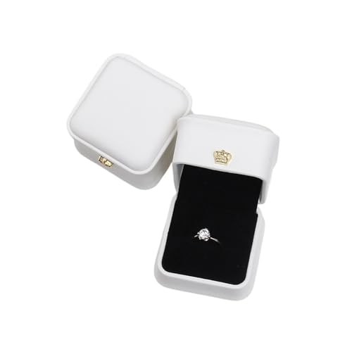 DYYEUAVT 1 Stück Ring Schmuckschatulle 5,8x5,8x4,5 cm Roségold/blau/grün/weiß Krone Schnalle Hochzeit Schmuckschatulle(White) von DYYEUAVT