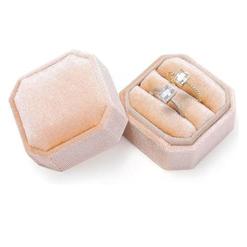 DYYEUAVT 1 Stück Ringbox aus Samt, Doppel-Ringbox, Ring-Schmuckschatulle, 2 Schlitze, achteckig, Ring-Displayhalter for Verlobung, Hochzeit, Antrag(Champagne) von DYYEUAVT